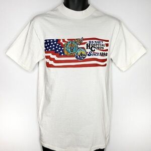 US Navy Hospital Corps T Shirt Vintage 80s 1985 USN American Flag Made In USA M